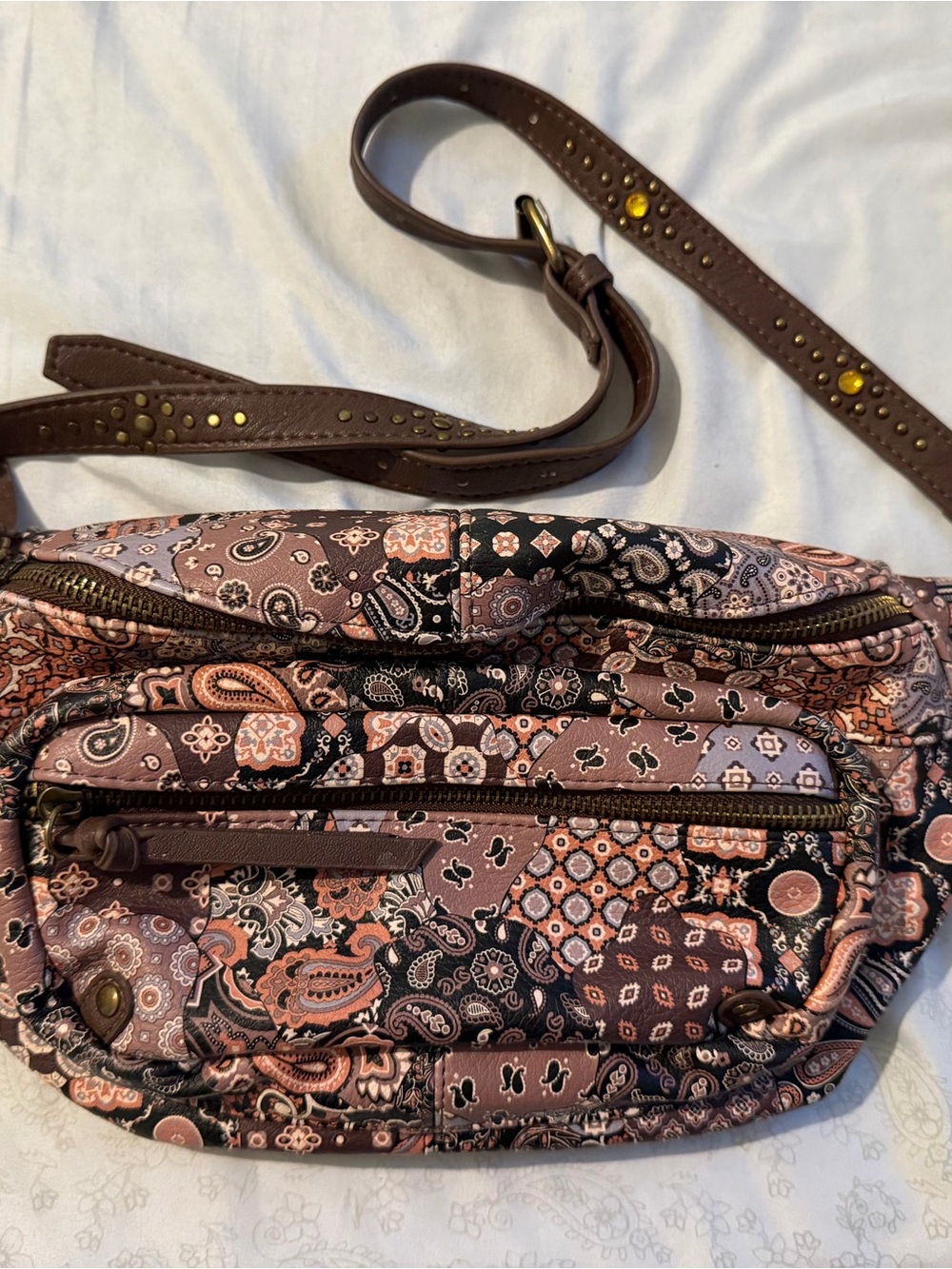 Paisley Crossbody Bag - Pink Brown